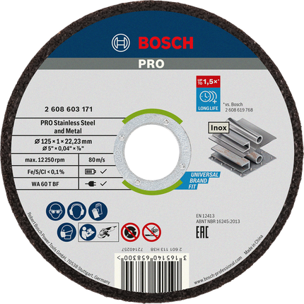 Disco de corte Bosch PRO para aço inoxidável e metal de 125 mm.